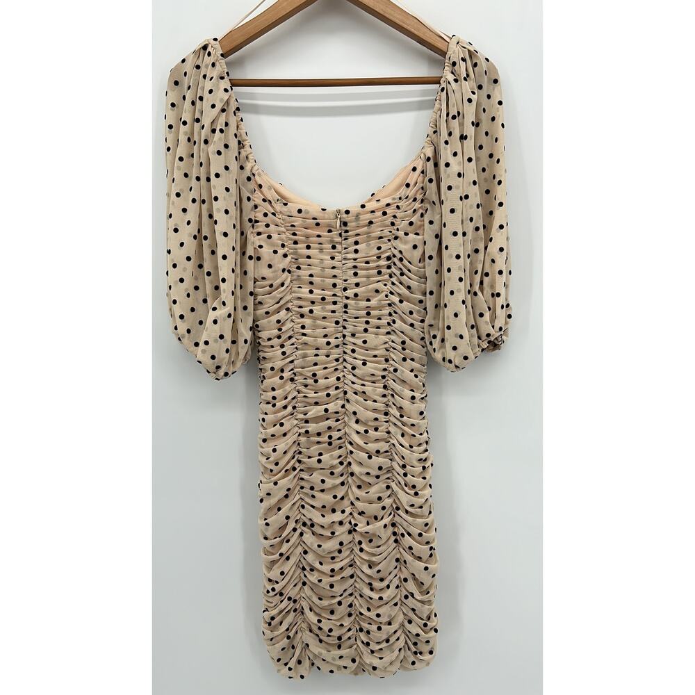Re:named Bodycon Ruched Polka Dot Mini NYE Holiday Dress Nude Black Size Small - Picture 2 of 9